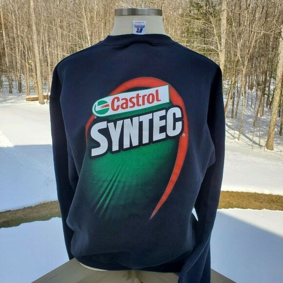 Russell Athletic Castrol Syntex Large Graphic L Vintage 90s Black Sweatshirt USA - Picture 10 of 10